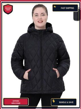 Plus Size Packable Puffer Jacket Water-Resistant Lightweight Winter Coat